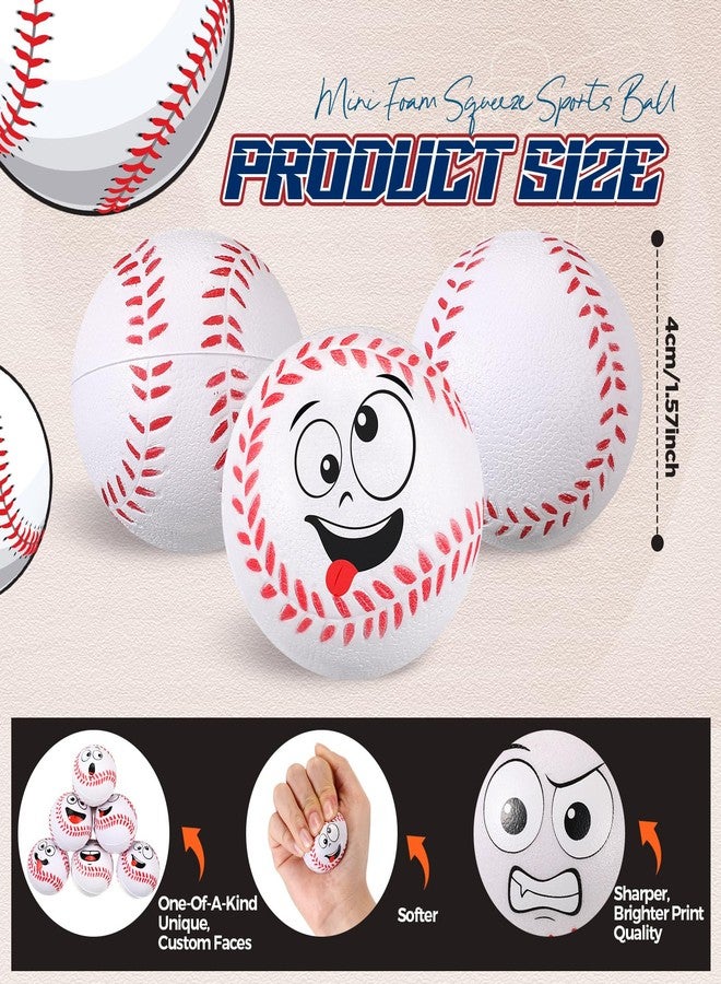 Arrowbash 60 Pcs Baseball Stress Ball Bulk, Mini Face Stress Balls Squeeze Foam Baseball Anxiety Relief Sport Party Favors Goodie Bag Fillers Birthday Gift Decoration - Image 2